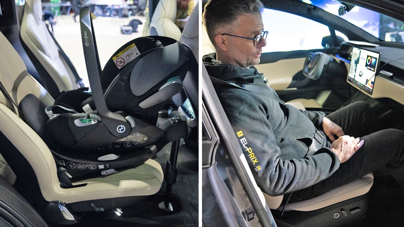 Bilstol og passasjer i Tesla Model X
