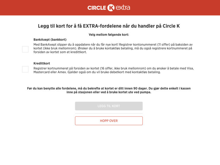 Legg til betalingskort når du oppretter konto hos Circle K