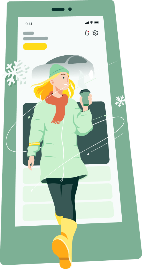 Illustrasjon av kvinne foran mobilskjerm