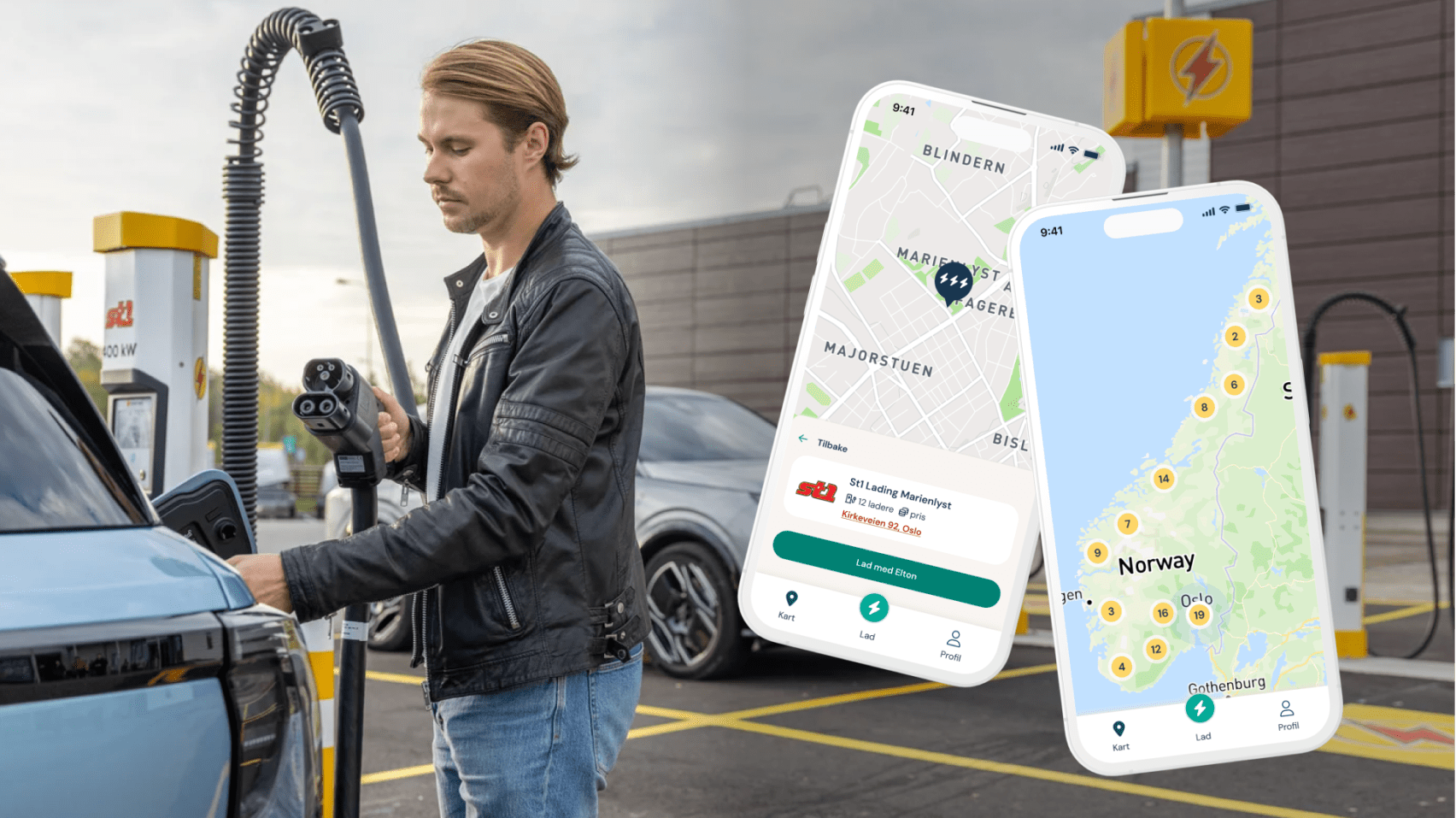 Mann lader på St1 lynlader