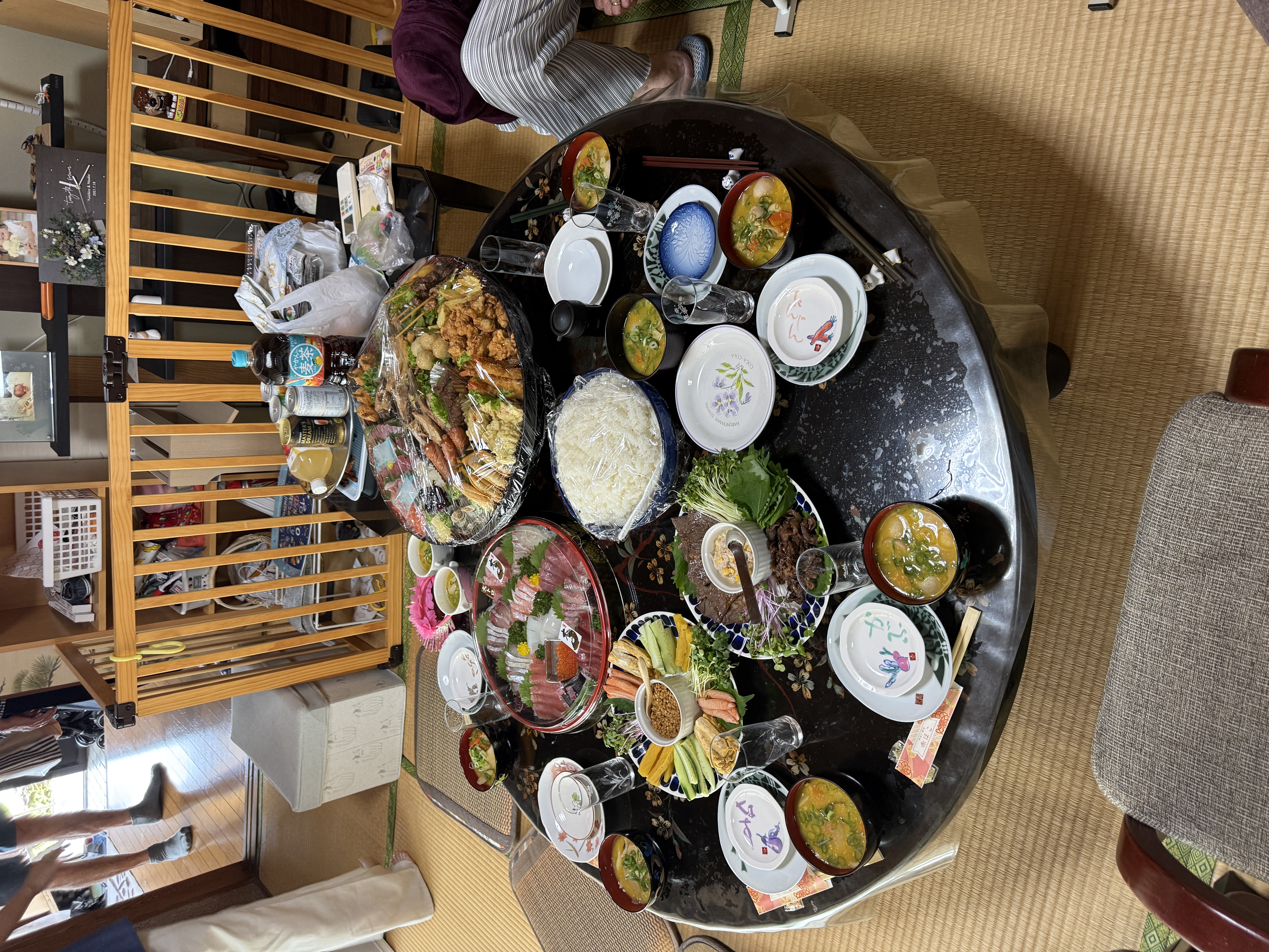 Home-cooked dishes served at a family lunch in Kumamoto, Japan