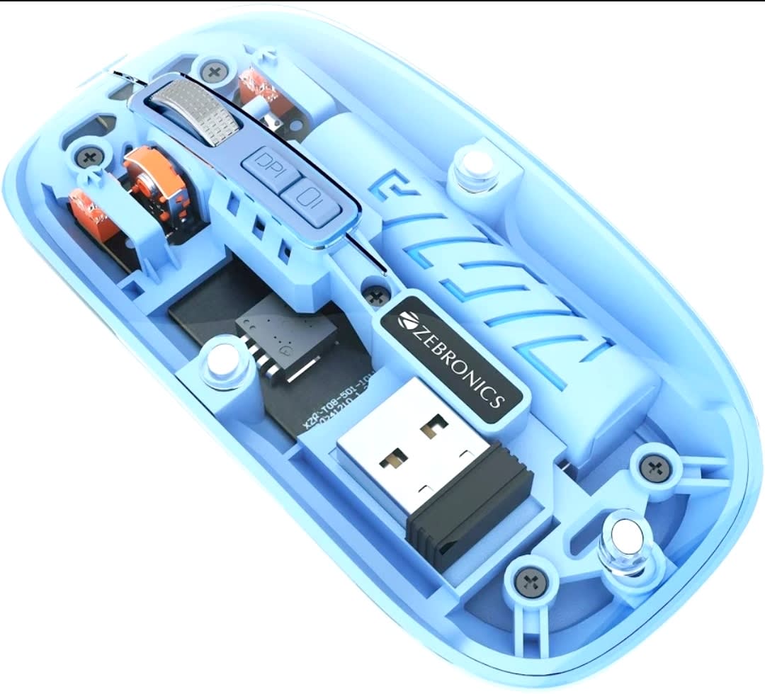 ZEBRONICS Glassy 10 Wireless Mouse – Dual Mode 2.4GHz + Bluetooth, 1600 DPI, Silent Operation, Type-C Charging – Blue — photo 1