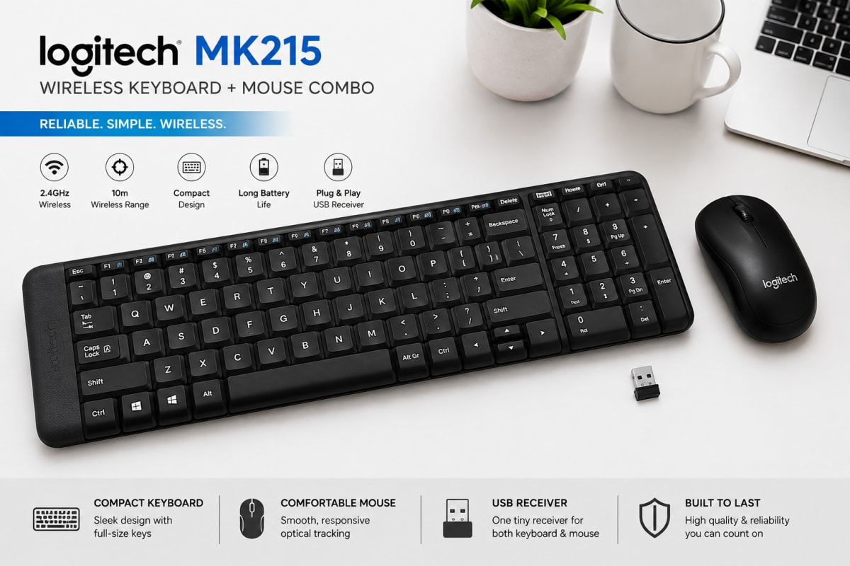 Logitech MK215 Wireless Keyboard & Mouse Combo – 2.4GHz Wireless, Compact Keyboard, 10m Range – Black — photo 6