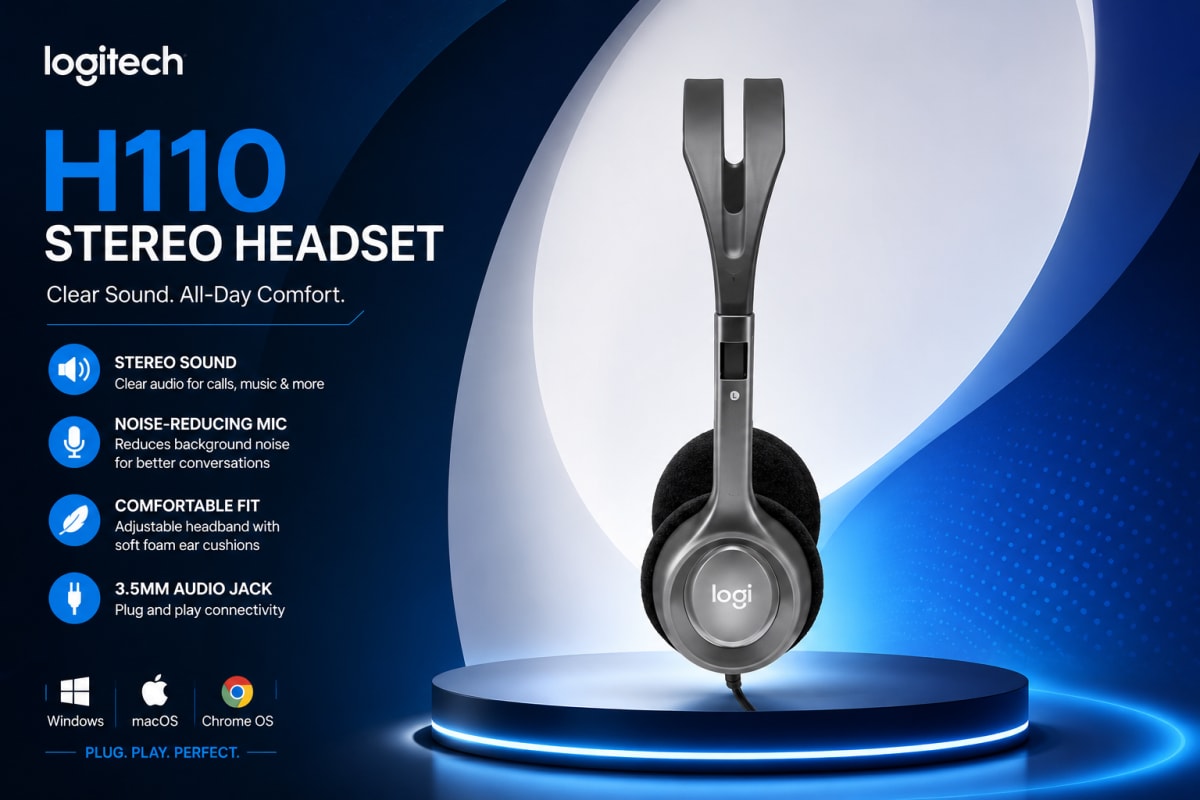 Logitech H110 Stereo Headset – Wired On-Ear Headphones with Noise-Cancelling Mic — photo 2