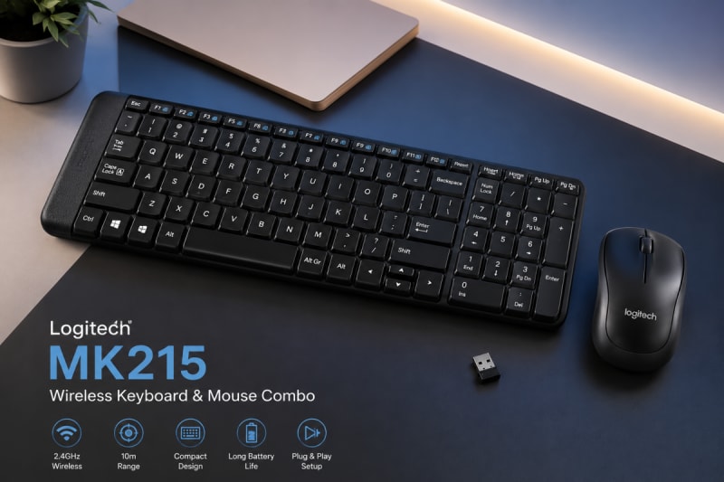 Logitech MK215 Wireless Keyboard & Mouse Combo – 2.4GHz Wireless, Compact Keyboard, 10m Range – Black — photo 1