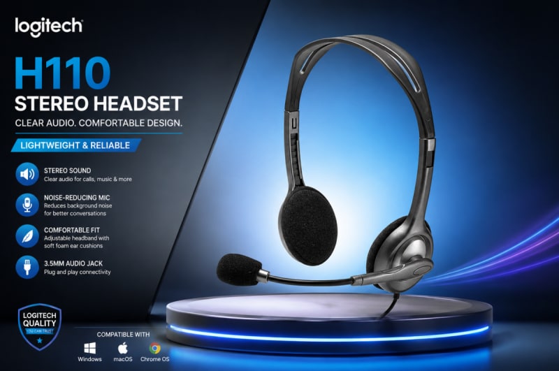 Logitech H110 Stereo Headset – Wired On-Ear Headphones with Noise-Cancelling Mic — photo 1