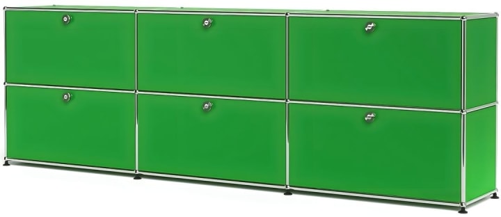 USM HALLER Cabinet, C3xC2, Metal, Green, Drop-down Door