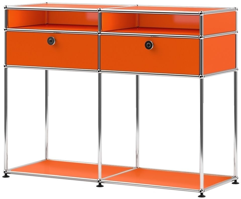 USM HALLER Cabinet, O2xOCE2, Metal, Pure Orange, Drop-down Door