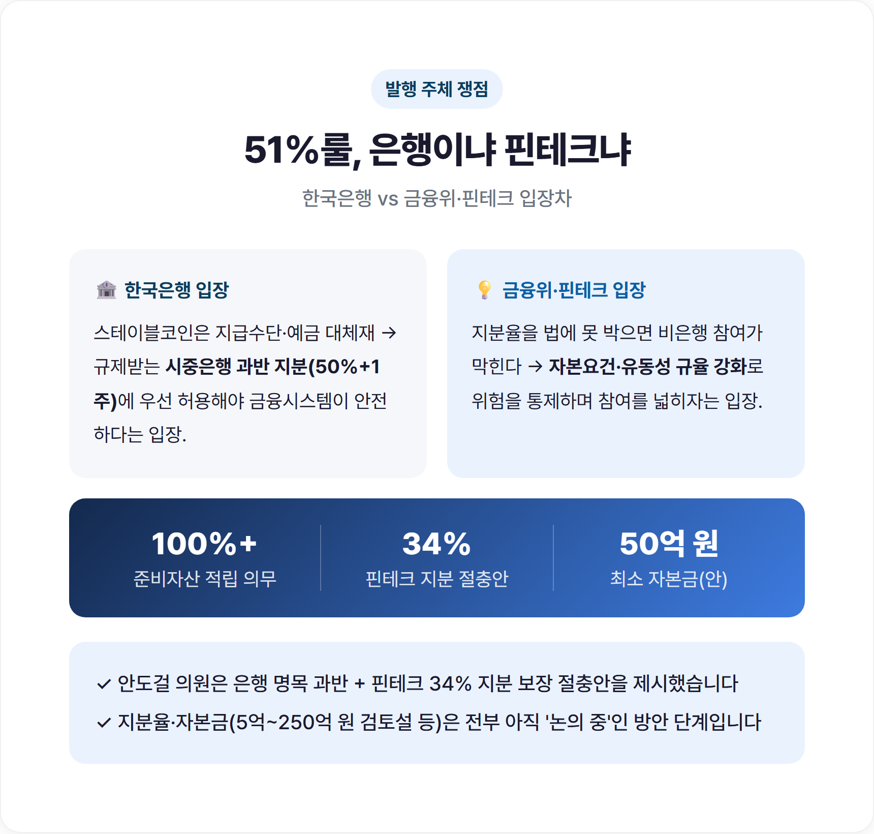 51%룰, 은행이냐 핀테크냐 발행 주체 싸움