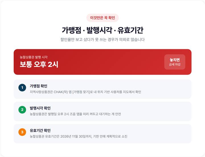 CHAK 앱 가맹점 찾기 화면과 유효기간 확인 예시 이미지