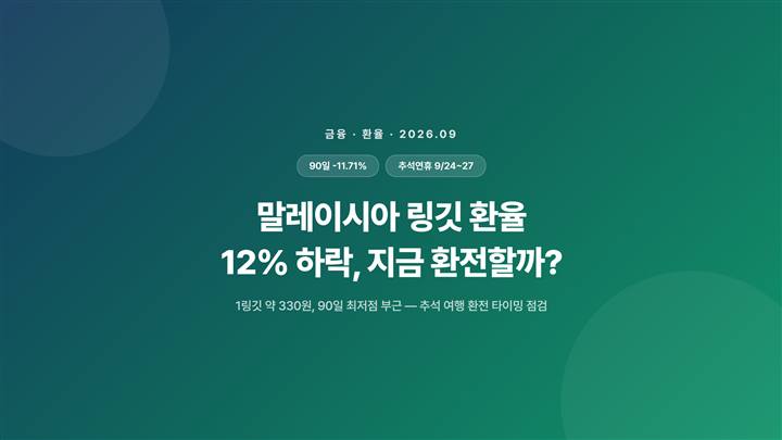 말레이시아 링깃 환율 12% 하락, 추석 여행 환전 지금 해야 할까