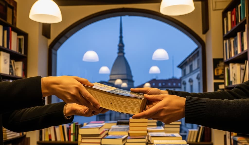 Mani che si scambiano libri a Torino