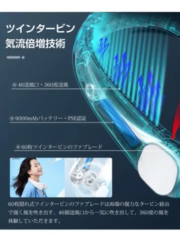 首掛け扇風機 2021 進化版 ネッククーラー 羽根なしの画像（3）
