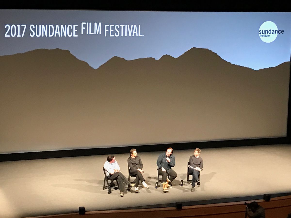 L to R: Michael Madsen, Lawrence Bender, Quentin Tarantino on-stage at the 2017 Sundance Film Festival