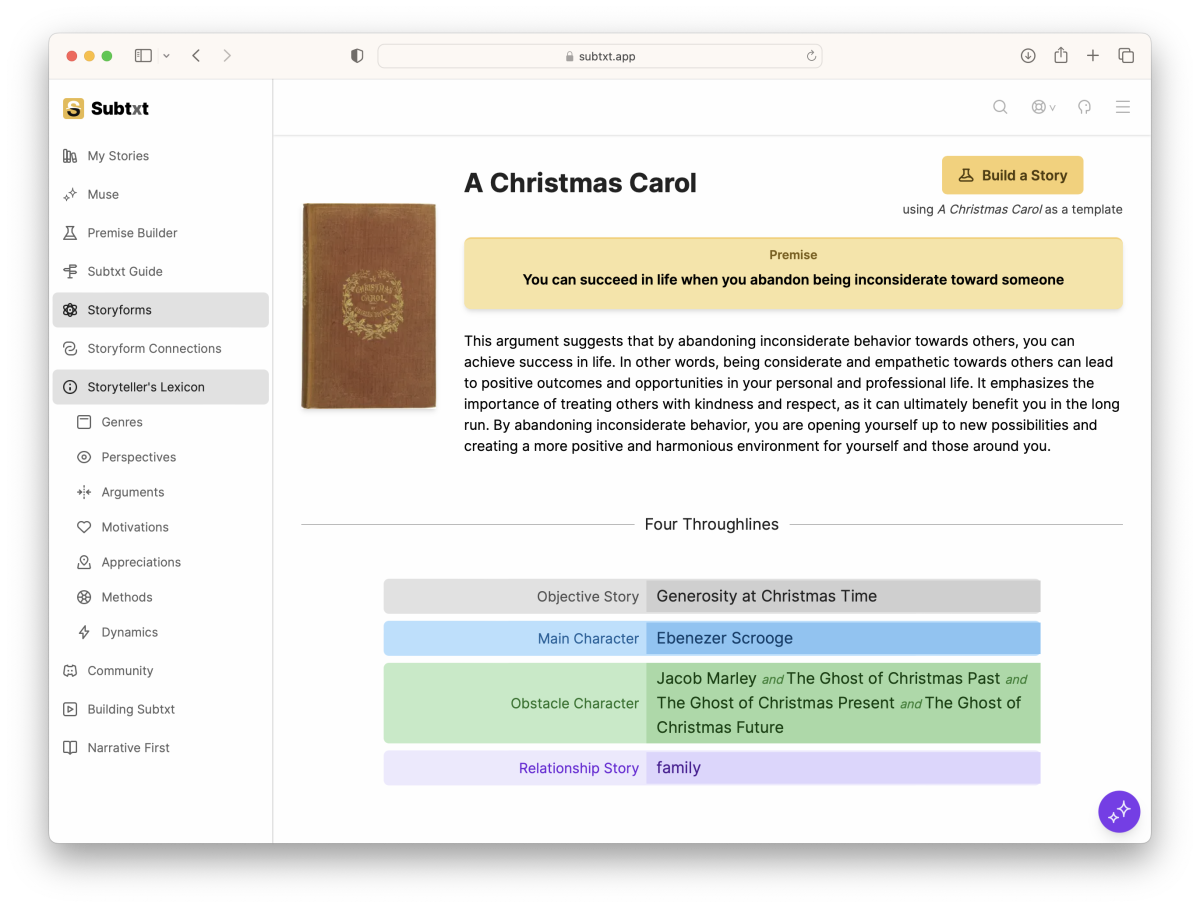The Storyform for "A Christmas Carol" in Subtxt
