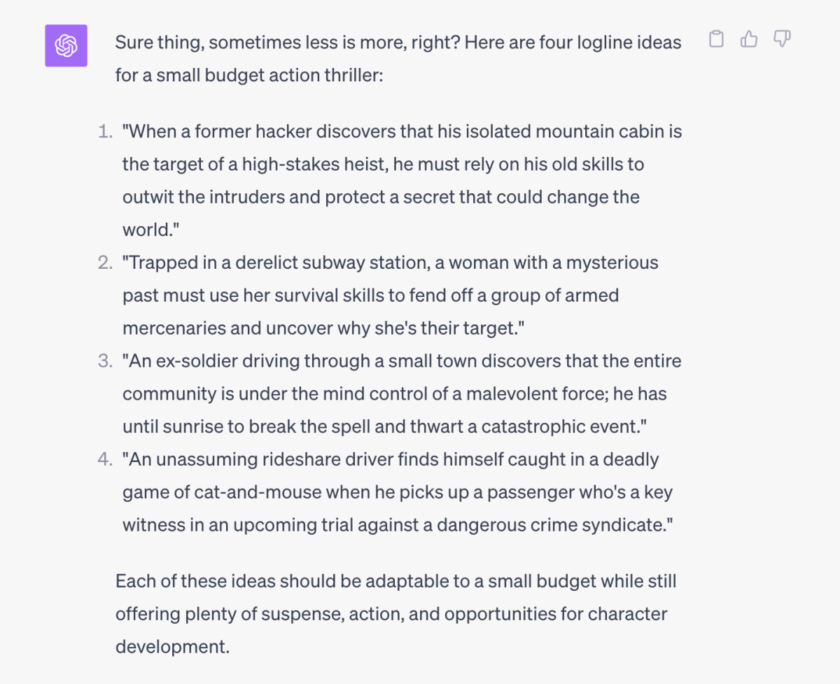 Four Random Small-budget Action Movie Ideas