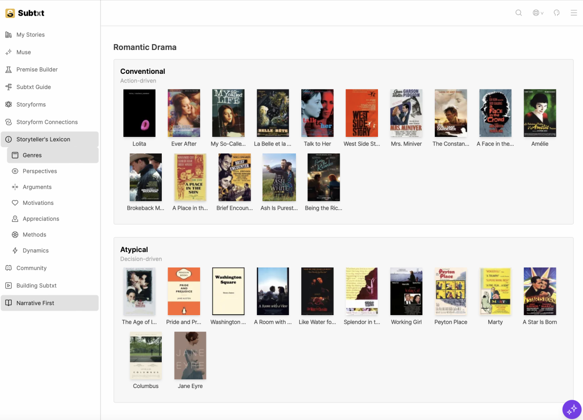 Sample Romantic Dramas in Subtxt