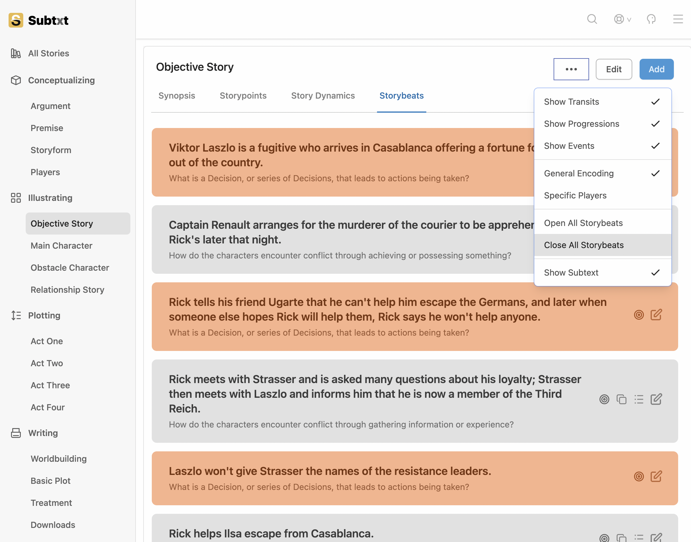 Expanding and Collapsing Storybeats