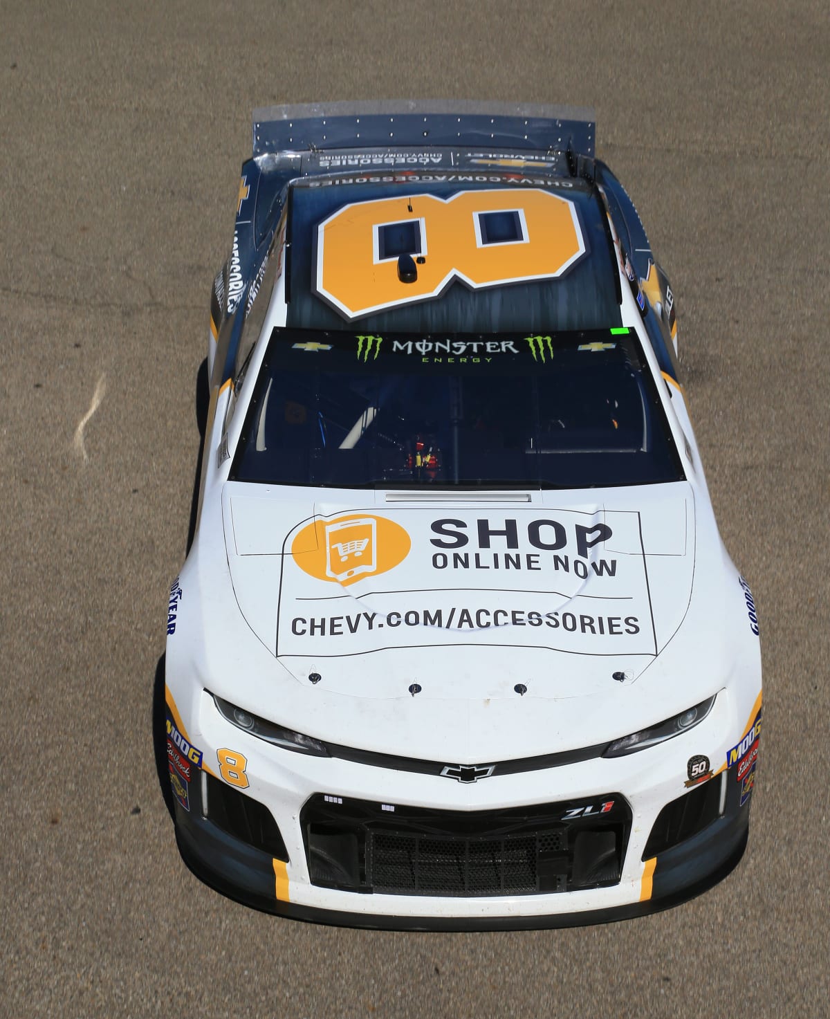 A birds-eye view of Daniel Hemric&apos;s No. 8 Chevrolet Accessories Camaro ZL1 before final practice at Michigan International Speedway.