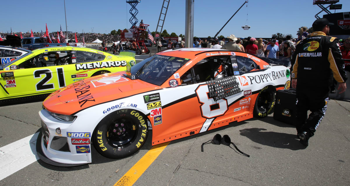 The vibrant No. 8 Poppy Bank Chevrolet Camaro ZL1 awaits Daniel Hemric on the grid before his qualifying attempt.