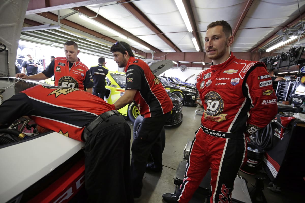 Kaz Grala and the No. 21 HotScream team prepare their Chevrolet Camaro for opening practice at New Hampshire Motor Speedway.