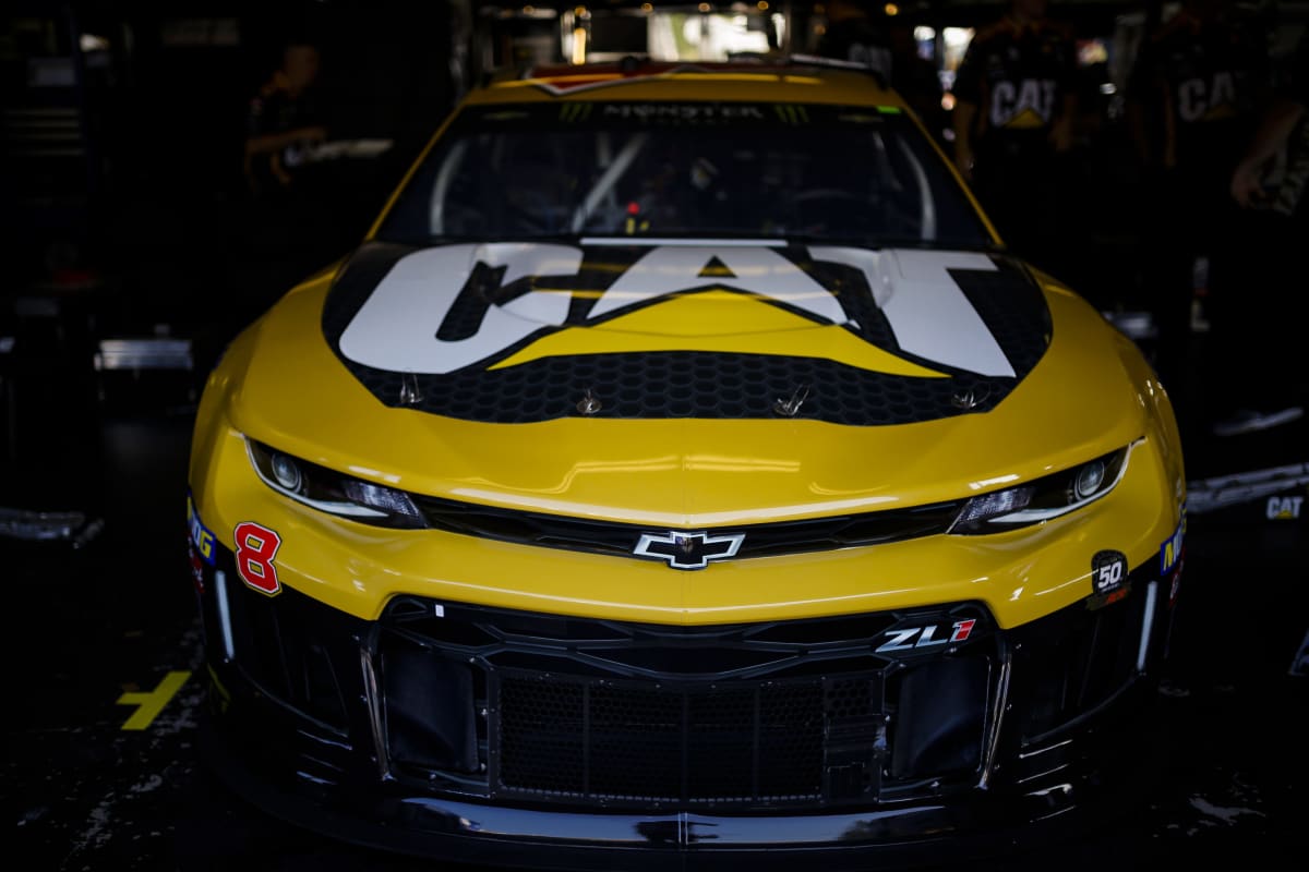 The No. 8 CAT Chevrolet Camaro ZL1 is guaranteed to brighten up any cup garage.
