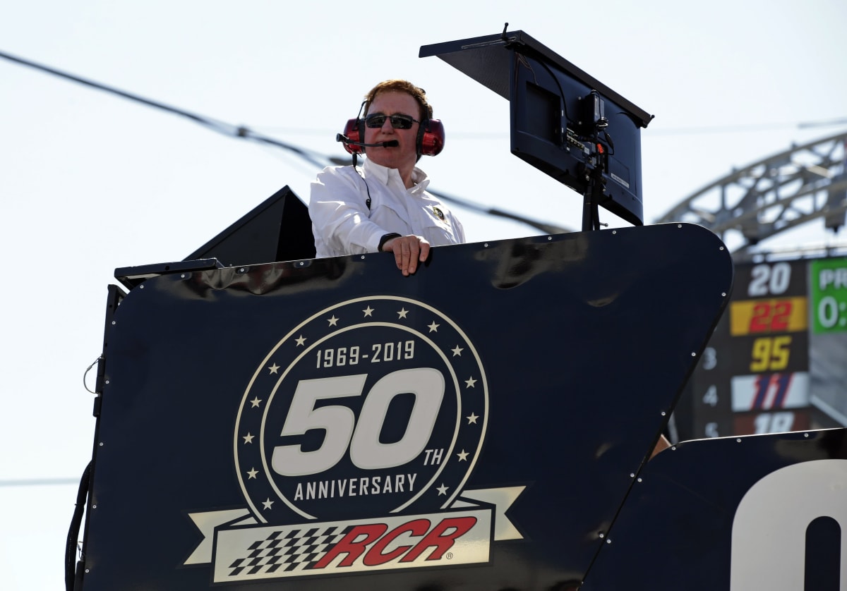 Team owner Richard Childress keeps a close eye on the competition during practice at Bristol Motor Speedway.