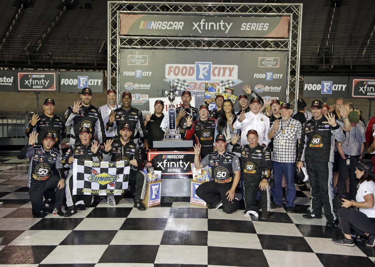 The No. 2 team celebrates their fourth NASCAR Xfinity Series victory of the season.