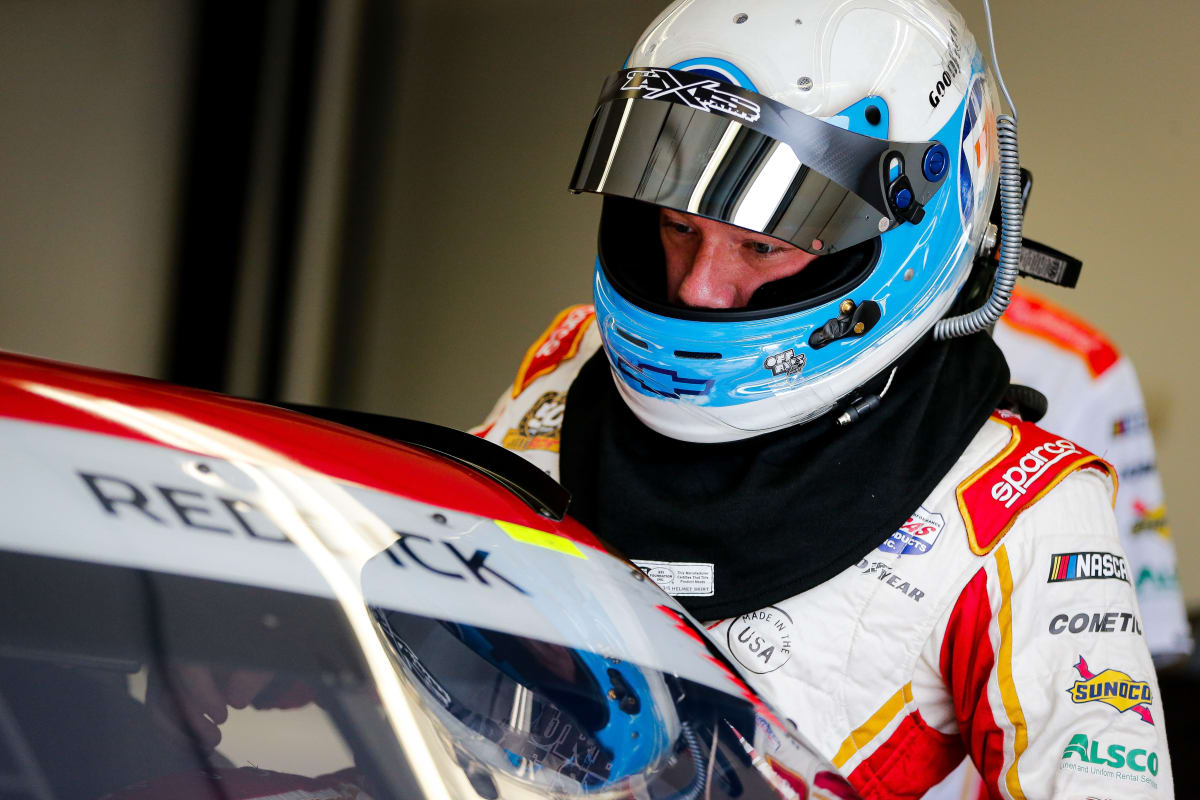 Tyler Reddick climbs in the No. 2 Anderson's Maple Syrup Chevrolet during Friday's opening practice session at Indianapolis Motor Speedway. (HHP/Barry Cantrell)