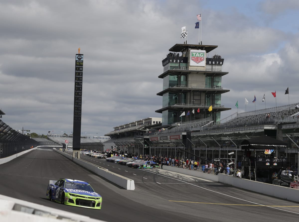 Daniel Hemric's No. 8 Liberty National Chevrolet races into Turn 1 during practice at Indianapolis Motor Speedway.  (HHP/Garry Eller)