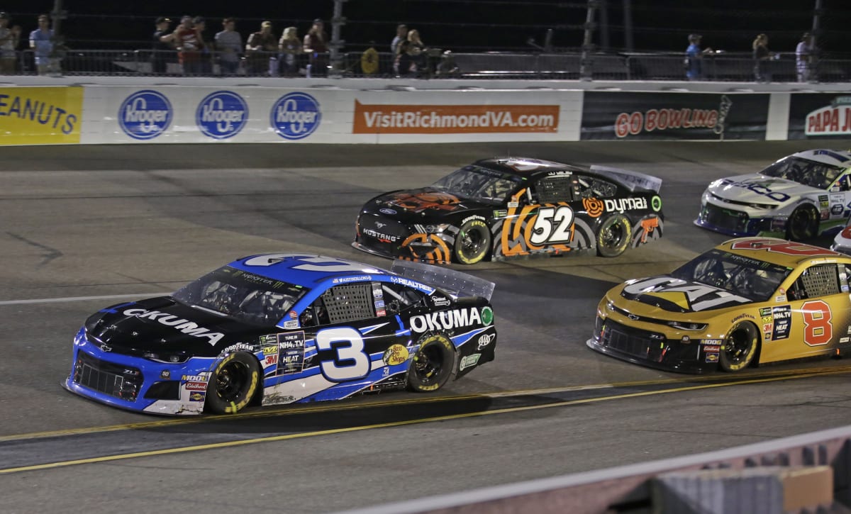 Austin Dillon's No. 3 Okuma Chevrolet works the bottom lane during Saturday night's race at Richmond Raceway.