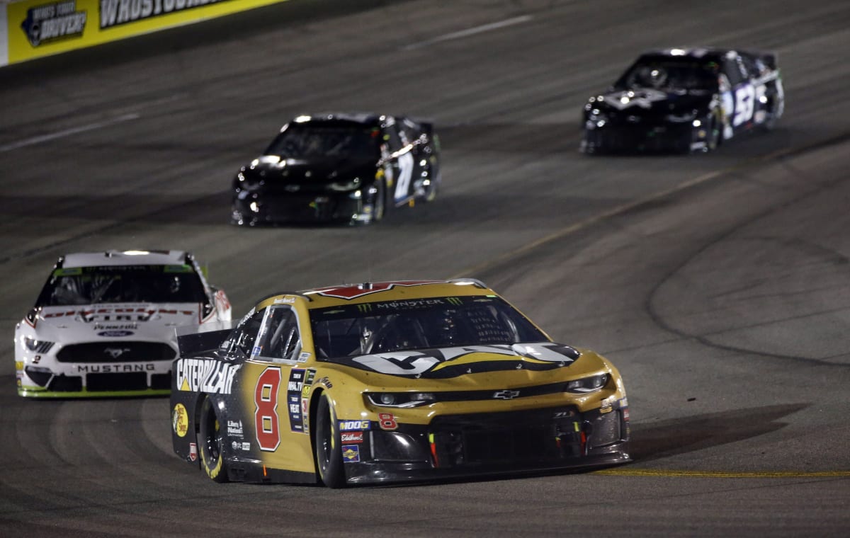 Daniel Hemric's No. 8 Caterpillar Chevrolet races around the corner during Saturday night's race at Richmond Raceway.