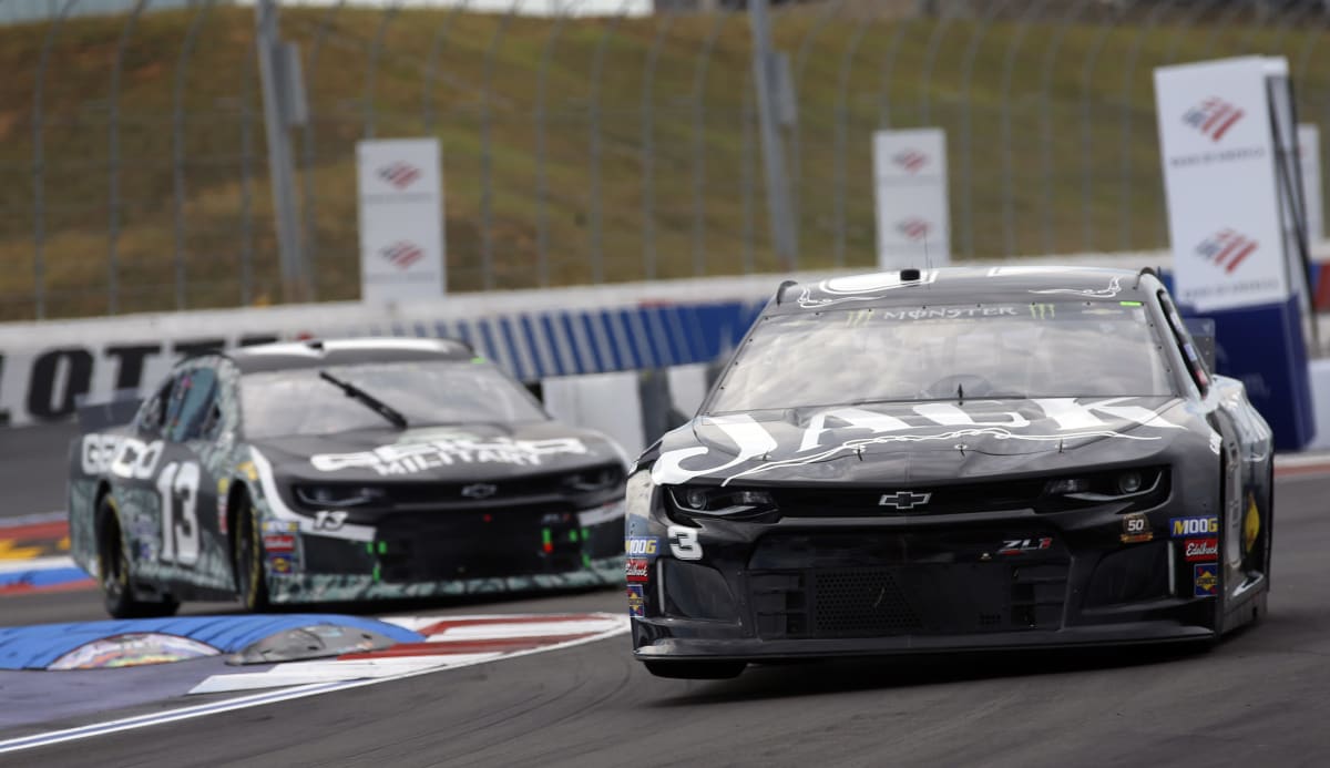 Austin Dillon's No.3 Jack Daniel's Chevrolet leads his brother, Ty Dillon, through the infield road course during Sunday's race at the Roval.