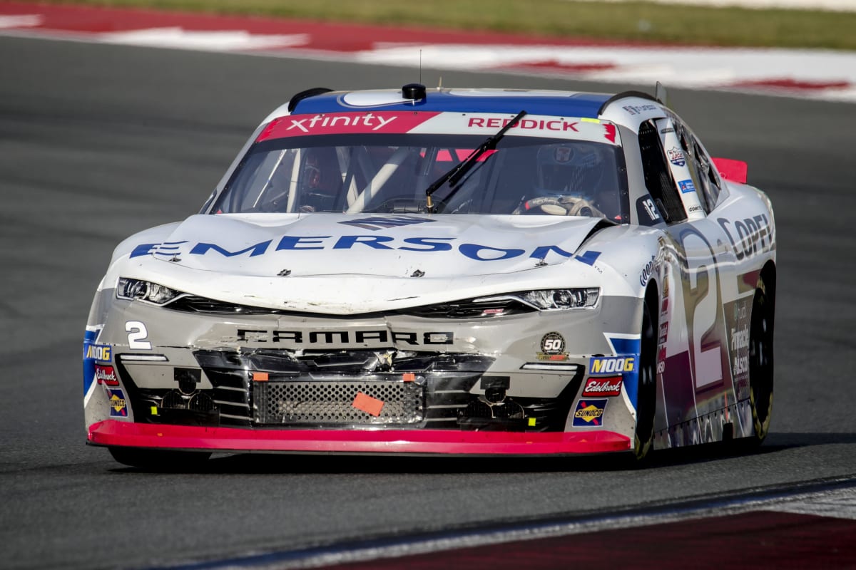 Tyler Reddick's No. 2 Emerson Chevrolet suffered damage to the nose but it did not hurt the performance of the car.