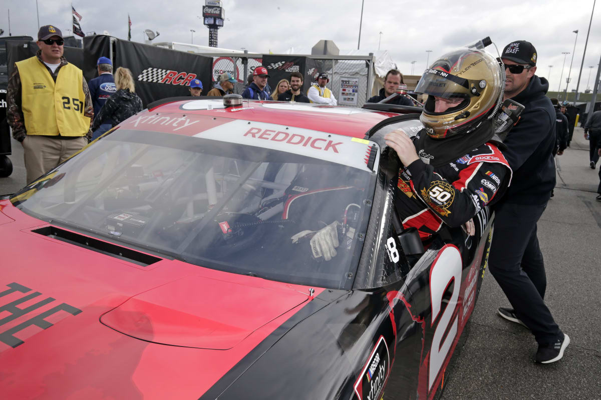 Tyler Reddick climbs in the No. 2 Tame the Beast Chevrolet for NASCAR Xfinity Series qualifying Saturday at Kansas Speedway. Reddick started fourth in the day's event.