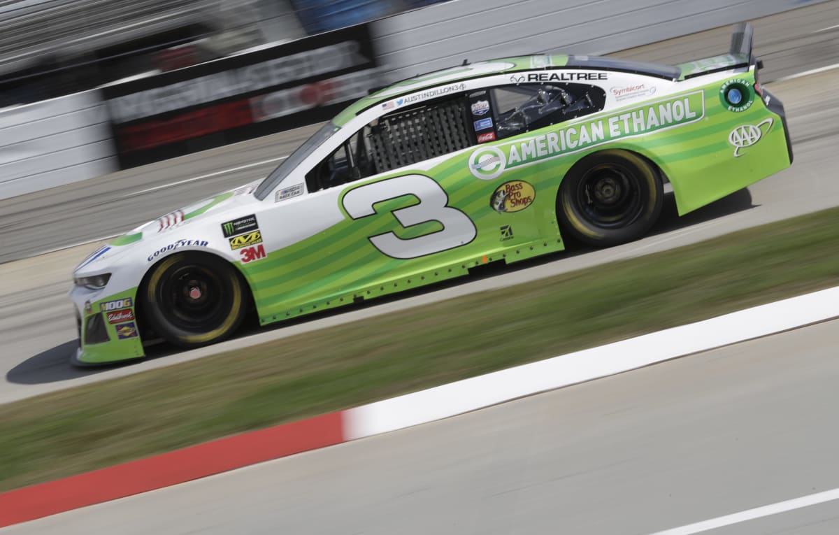 Austin Dillon charges down the backstretch during practice at Martinsville.