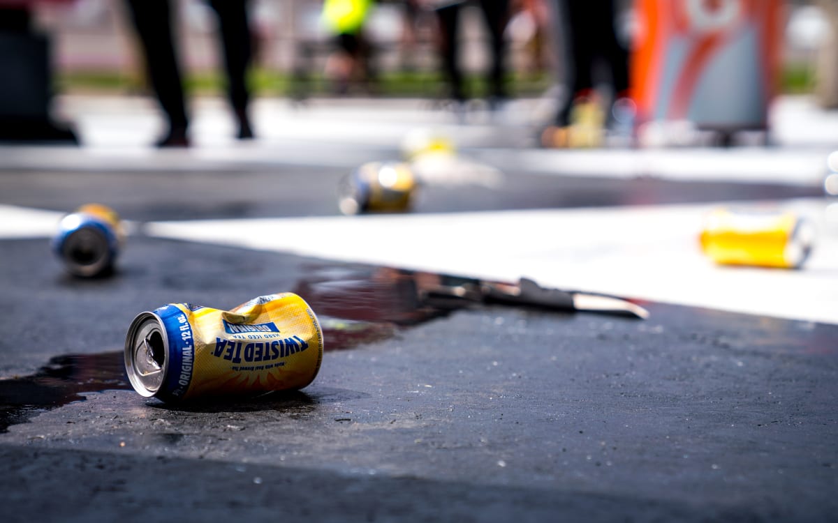 The aftermath of the Victory Lane celebration by the No. 2 KC Motorgroup team.