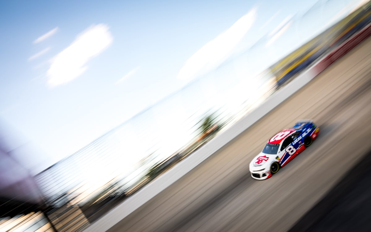 Daniel Hemric's No. 8 Lucas Oil Chevrolet runs in the rubber during Friday's practice session at Dover.