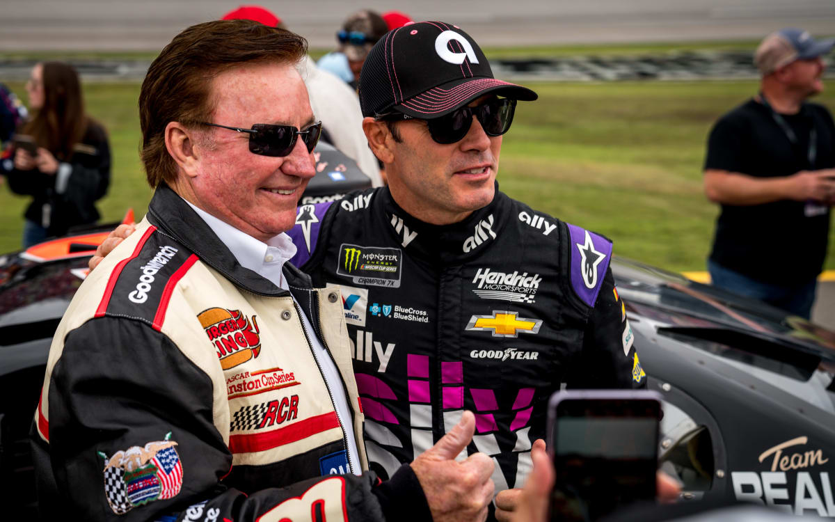 Seven-time champion Jimmie Johnson stopped by after driver introductions to take a picture with Richard Childress and the 2000 No. 3 GM Goodwrench Chevrolet.