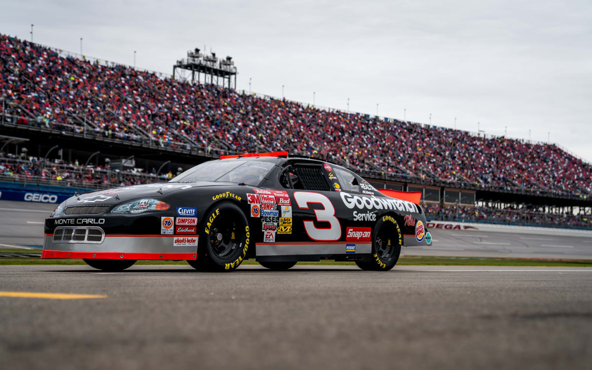 Richard Childress drives Dale Earnhardt's No. 3 GM Goodwrench Chevrolet off pit road for its first laps at Talladega Superspeedway since Oct. 15, 2000.