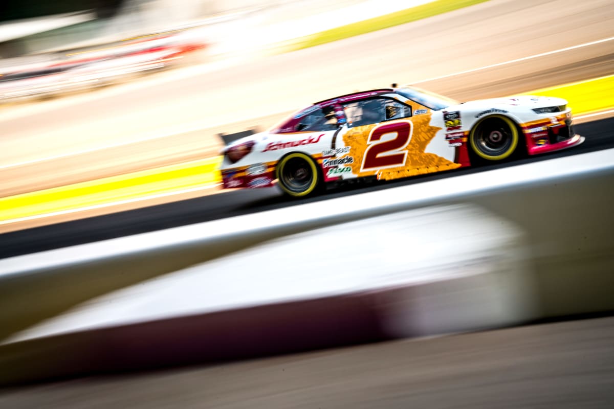 Tyler Reddick's No. 2 Anderson's Maple Syrup Chevrolet races around the corner during Saturday's NASCAR Xfinity Series race at Indianapolis Motor Speedway.