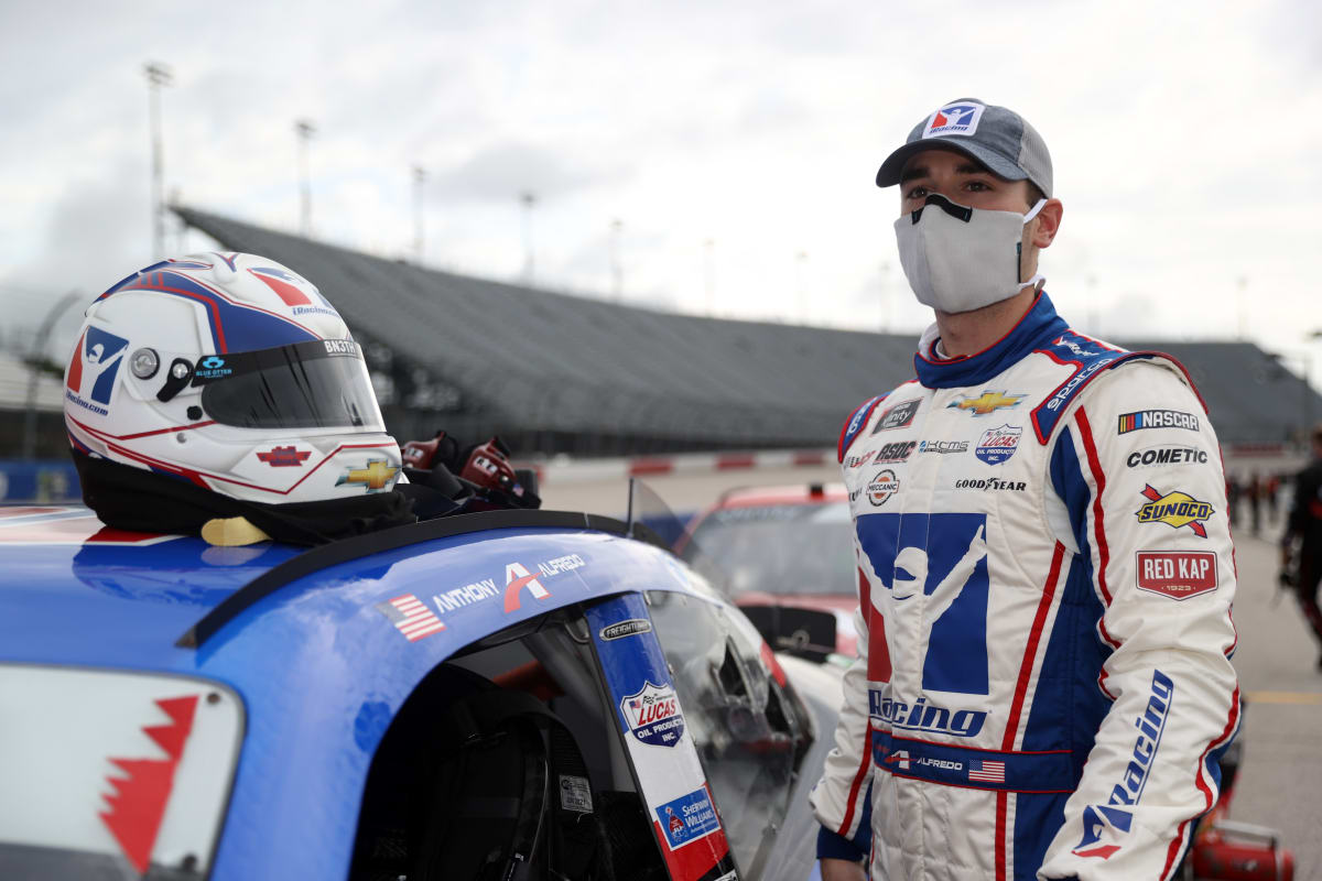 DARLINGTON, SOUTH CAROLINA - MAY 21: Anthony Alfredo, driver of the #21 iRacing Chevrolet, stands on the grid during the NASCAR Xfinity Series Toyota 200 at Darlington Raceway on May 21, 2020 in Darlington, South Carolina. (Photo by Chris Graythen/Getty Images) | Getty Images
