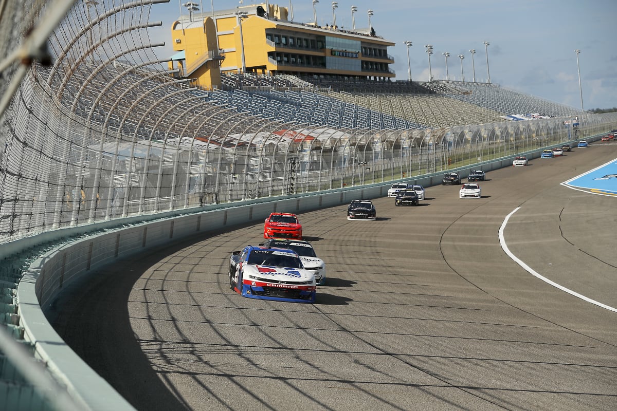 HOMESTEAD, FLORIDA - JUNE 13: Anthony Alfredo, driver of the #21 iRacing Chevrolet, leads a pack of carsduring the NASCAR Xfinity Series Hooters 250 at Homestead-Miami Speedway on June 13, 2020 in Homestead, Florida. (Photo by Michael Reaves/Getty Images) | Getty Images