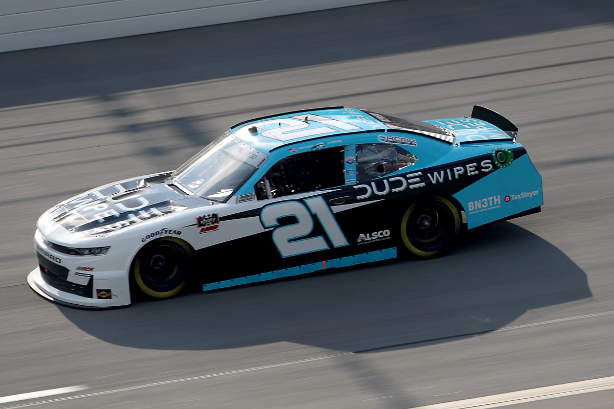 TALLADEGA, ALABAMA - JUNE 20: Anthony Alfredo, driver of the #21 DUDE Wipes Chevrolet, drives during the NASCAR Xfinity Series Unhinged 300 at Talladega Superspeedway on June 20, 2020 in Talladega, Alabama. (Photo by Chris Graythen/Getty Images) | Getty Images