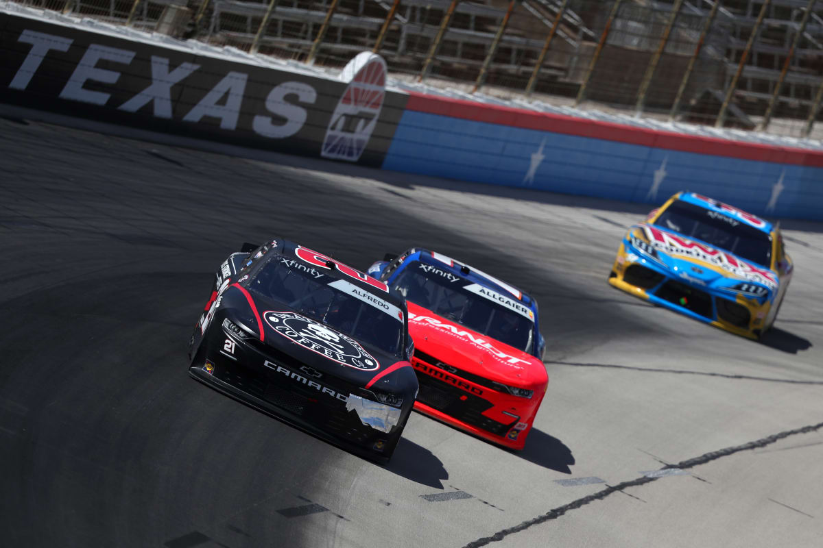 FORT WORTH, TEXAS - JULY 18: Anthony Alfredo, driver of the #21 Death Wish Coffee Chevrolet, leads a pack of cars during the NASCAR Xfinity Series Bariatric Solutions 300 at Texas Motor Speedway on July 18, 2020 in Fort Worth, Texas. (Photo by Tom Pennington/Getty Images) | Getty Images