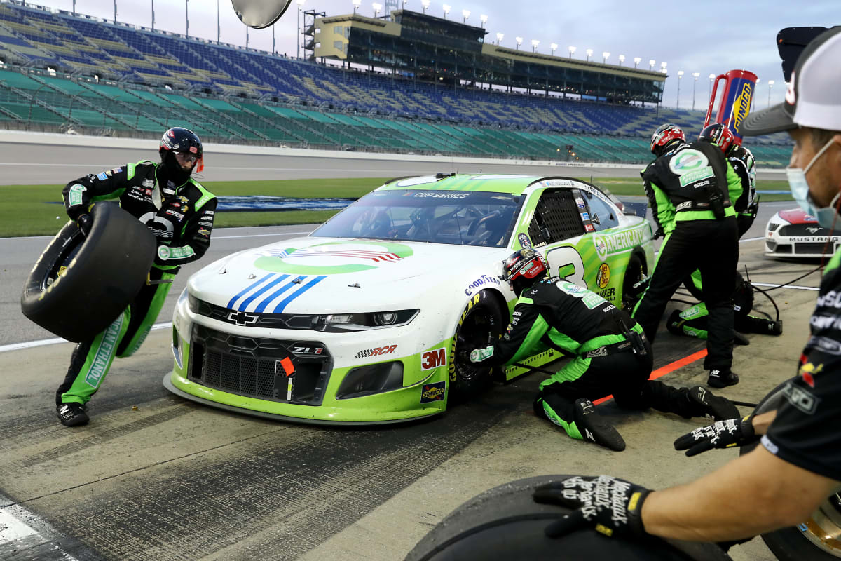 KANSAS CITY, KANSAS - JULY 23: Austin Dillon, driver of the #3 American Ethanol Chevrolet, pits during the NASCAR Cup Series Super Start Batteries 400 Presented by O'Reilly Auto Parts at Kansas Speedway on July 23, 2020 in Kansas City, Kansas. (Photo by Jamie Squire/Getty Images) | Getty Images