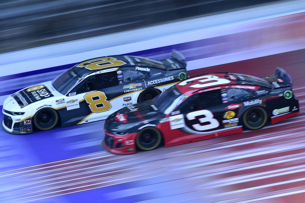 BROOKLYN, MICHIGAN - AUGUST 08: Tyler Reddick, driver of the #8 Richard Childress Racing Chevrolet, races Austin Dillon, driver of the #3 Dow Mobility Service Chevrolet, during the NASCAR Cup Series FireKeepers Casino 400 at Michigan International Speedway on August 08, 2020 in Brooklyn, Michigan. (Photo by Jared C. Tilton/Getty Images) | Getty Images