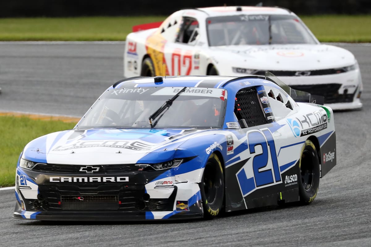 DAYTONA BEACH, FLORIDA - AUGUST 15: Earl Bamber, driver of the #21 KCMG Chevrolet, leads x0during the NASCAR Xfinity Series UNOH 188 at Daytona International Speedway on August 15, 2020 in Daytona Beach, Florida. (Photo by Chris Graythen/Getty Images) | Getty Images