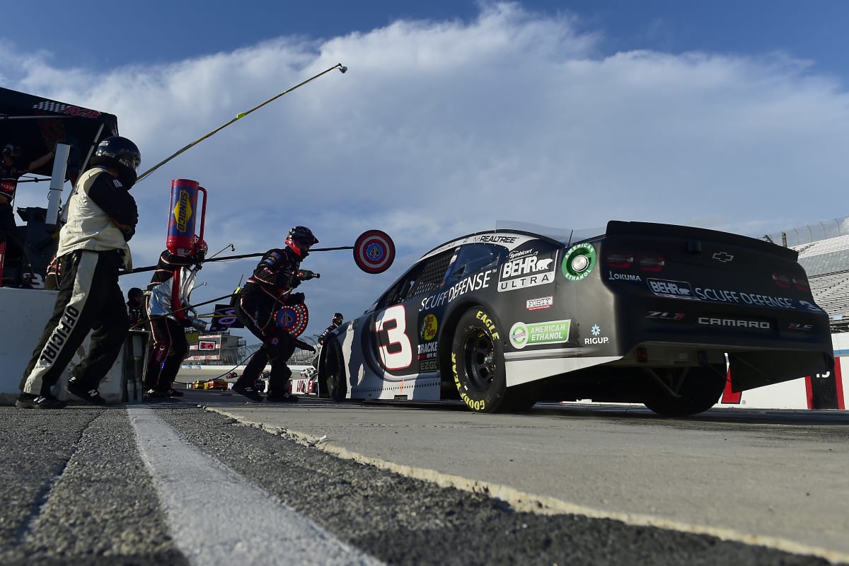 DOVER, DELAWARE - AUGUST 23: Austin Dillon, driver of the #3 Dow/Behr Ultra Scuff Defense Chevrolet, pits during the NASCAR Cup Series Drydene 311 at Dover International Speedway on August 23, 2020 in Dover, Delaware. (Photo by Jared C. Tilton/Getty Images) | Getty Images