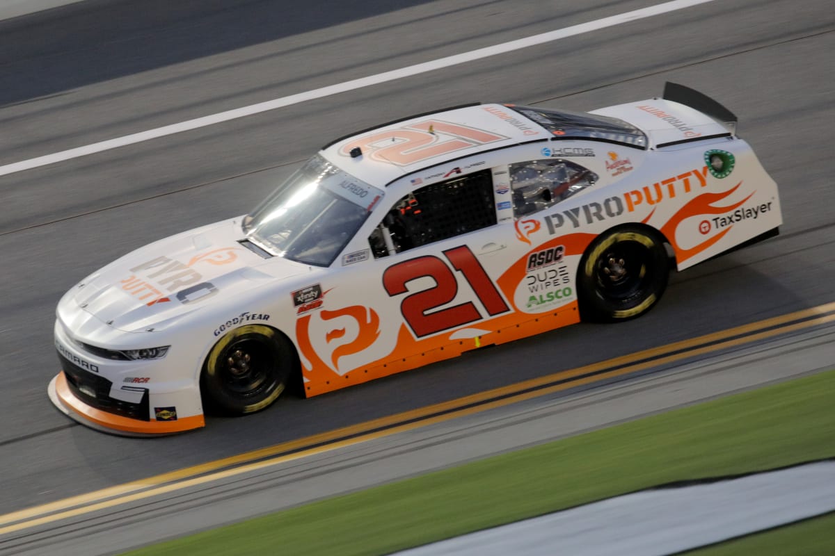 DAYTONA BEACH, FLORIDA - AUGUST 28: Anthony Alfredo, driver of the #21 Pyro Putty Chevrolet, drives during the NASCAR Xfinity Series Wawa 250 Powered by Coca-Cola at Daytona International Speedway on August 28, 2020 in Daytona Beach, Florida. (Photo by Chris Graythen/Getty Images) | Getty Images